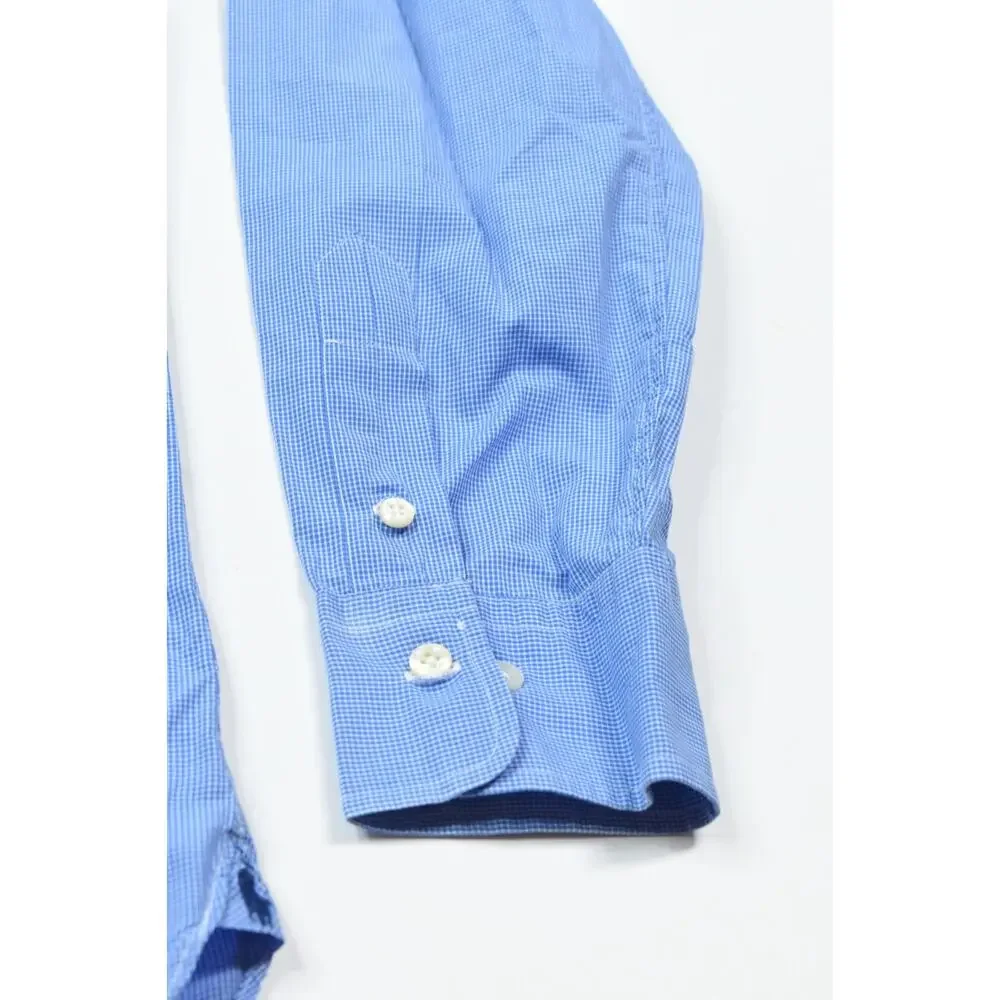 Polo Ralph Lauren Shirt Mens 16.5 Blue Check Long Sleeve Button-Up Slim Fit